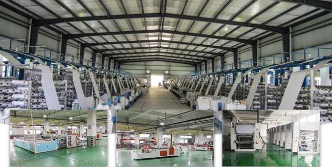 Weaving hall with rows of circular looms